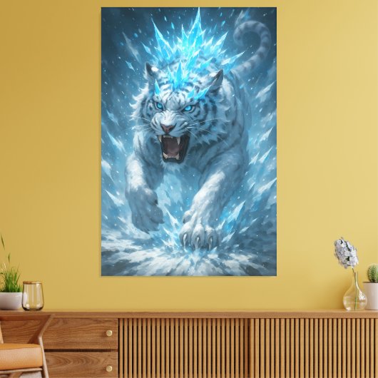 Frost White Tiger – Emperor of the Frozen Realm – Canvas Afdruk (Insitu (Woonkamer))