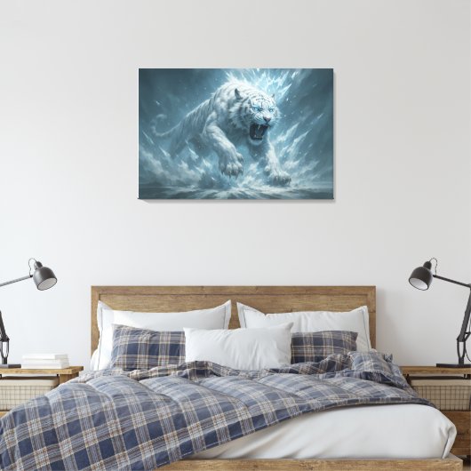 Frost White Tiger – Emperor of the Frozen Realm – Canvas Afdruk (Insitu (Slaapkamer))