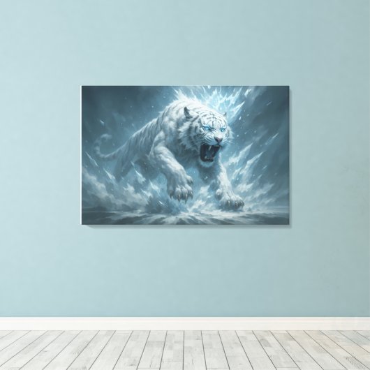 Frost White Tiger – Emperor of the Frozen Realm – Canvas Afdruk (Insitu (Houten vloer))