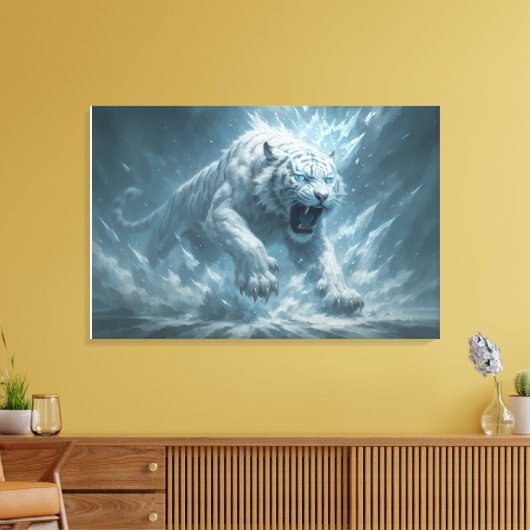 Frost White Tiger – Emperor of the Frozen Realm – Canvas Afdruk (Insitu (Woonkamer))
