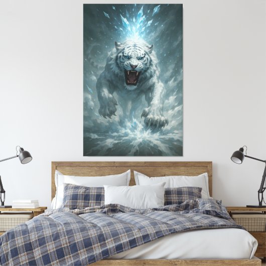 Frost White Tiger – Emperor of the Frozen Realm – Canvas Afdruk (Insitu (Slaapkamer))