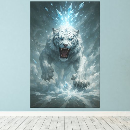 Frost White Tiger – Emperor of the Frozen Realm – Canvas Afdruk (Insitu (Houten vloer))