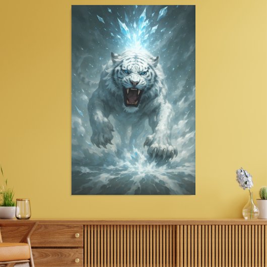 Frost White Tiger – Emperor of the Frozen Realm – Canvas Afdruk (Insitu (Woonkamer))