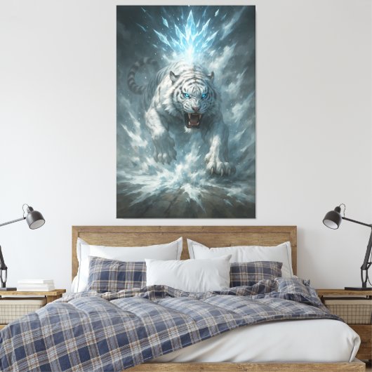 Frost White Tiger – Emperor of the Frozen Realm – Canvas Afdruk (Insitu (Slaapkamer))
