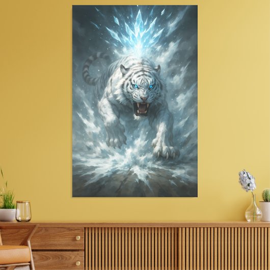 Frost White Tiger – Emperor of the Frozen Realm – Canvas Afdruk (Insitu (Woonkamer))
