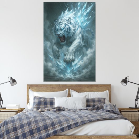 Frost White Tiger – Emperor of the Frozen Realm – Canvas Afdruk (Insitu (Slaapkamer))