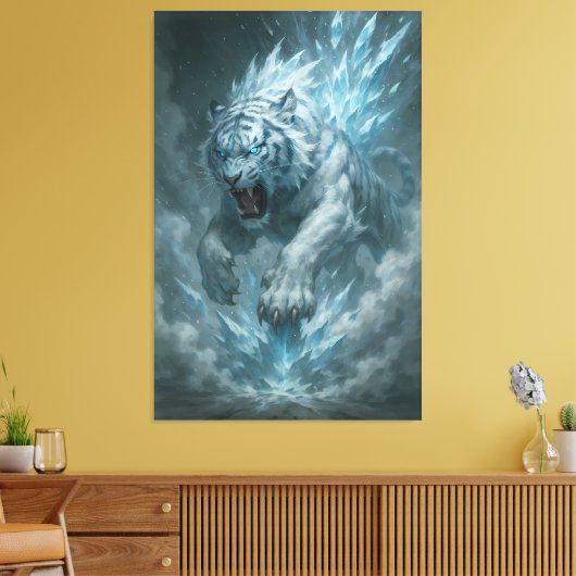 Frost White Tiger – Emperor of the Frozen Realm – Canvas Afdruk (Insitu (Woonkamer))