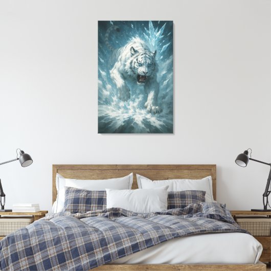 Frost White Tiger – Emperor of the Frozen Realm – Canvas Afdruk (Insitu (Slaapkamer))