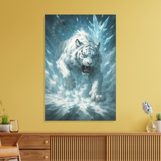 Frost White Tiger – Emperor of the Frozen Realm – Canvas Afdruk (Insitu (Woonkamer))