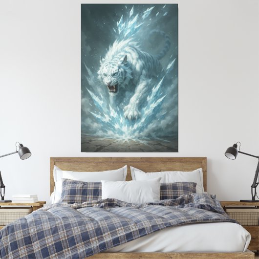Frost White Tiger – Emperor of the Frozen Realm –  Canvas Afdruk (Insitu (Slaapkamer))