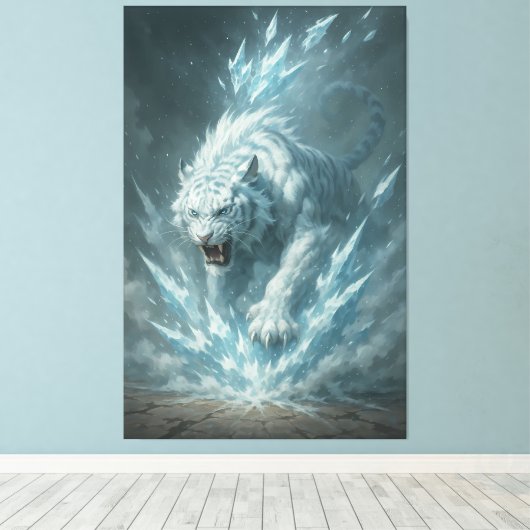 Frost White Tiger – Emperor of the Frozen Realm –  Canvas Afdruk (Insitu (Houten vloer))