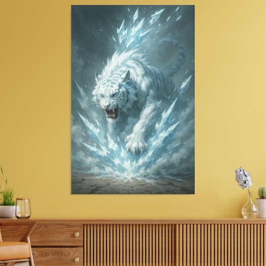 Frost White Tiger – Emperor of the Frozen Realm –  Canvas Afdruk (Insitu (Woonkamer))