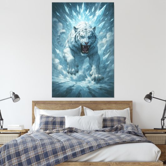 Frost White Tiger – Emperor of the Frozen Realm – Canvas Afdruk (Insitu (Slaapkamer))