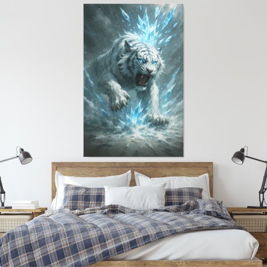 Frost White Tiger – Emperor of the Frozen Realm – Canvas Afdruk (Insitu (Slaapkamer))