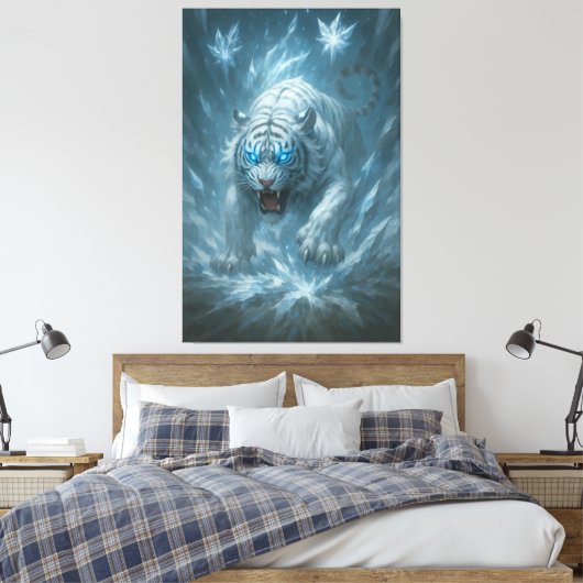 Frost White Tiger – Emperor of the Frozen Realm – Canvas Afdruk (Insitu (Slaapkamer))