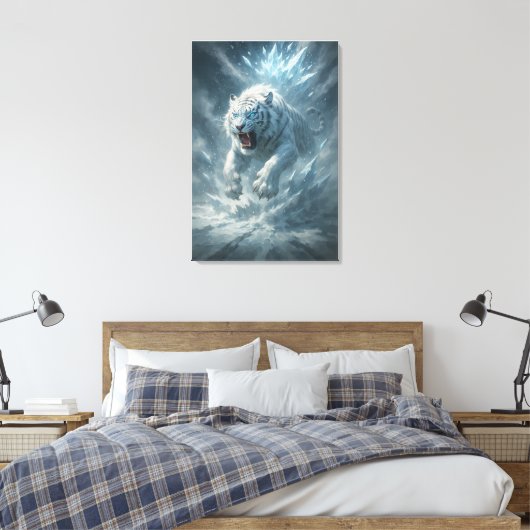 Frost White Tiger – Emperor of the Frozen Realm – Canvas Afdruk (Insitu (Slaapkamer))