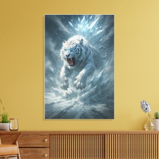 Frost White Tiger – Emperor of the Frozen Realm – Canvas Afdruk (Insitu (Woonkamer))