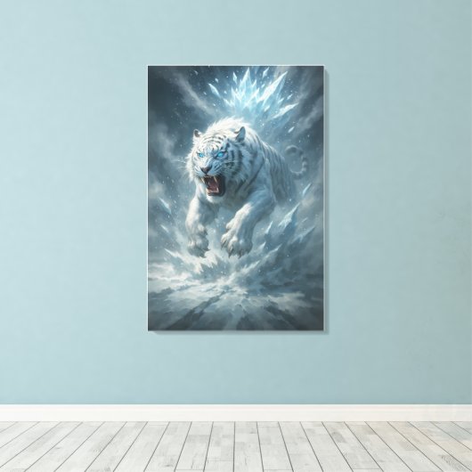 Frost White Tiger – Emperor of the Frozen Realm – Canvas Afdruk (Insitu (Houten vloer))