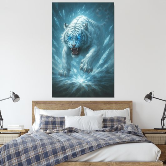 Frost White Tiger – Emperor of the Frozen Realm – Canvas Afdruk (Insitu (Slaapkamer))