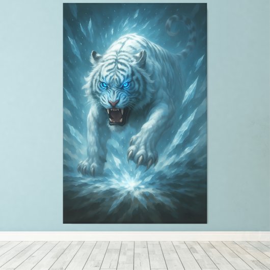 Frost White Tiger – Emperor of the Frozen Realm – Canvas Afdruk (Insitu (Houten vloer))