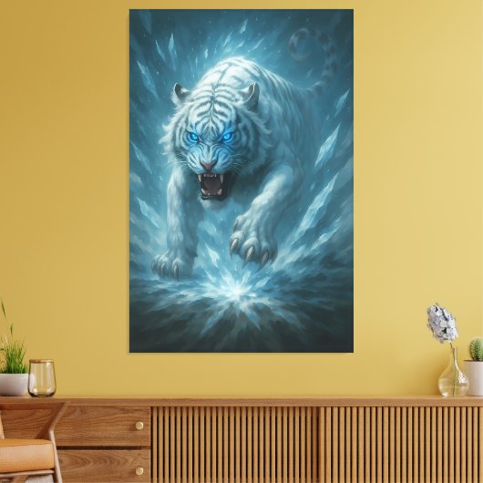 Frost White Tiger – Emperor of the Frozen Realm – Canvas Afdruk (Insitu (Woonkamer))