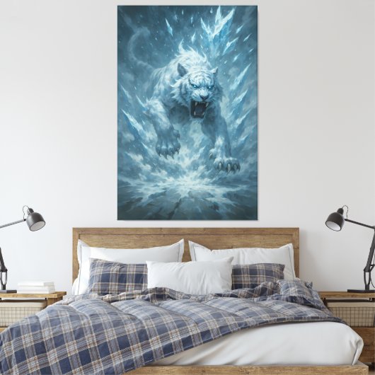 Frost White Tiger – Emperor of the Frozen Realm – Canvas Afdruk (Insitu (Slaapkamer))