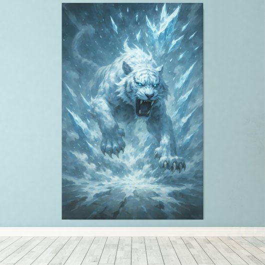 Frost White Tiger – Emperor of the Frozen Realm – Canvas Afdruk (Insitu (Houten vloer))