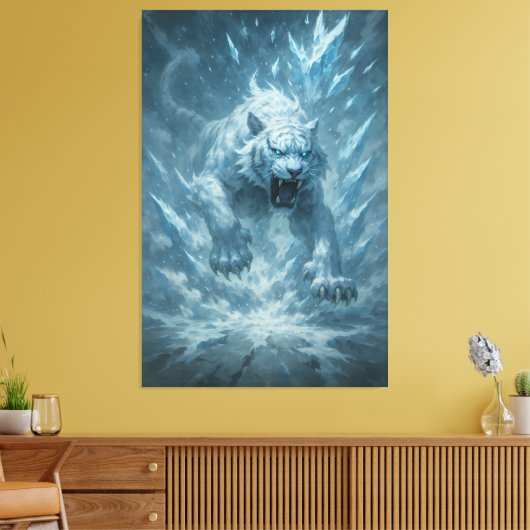 Frost White Tiger – Emperor of the Frozen Realm – Canvas Afdruk (Insitu (Woonkamer))