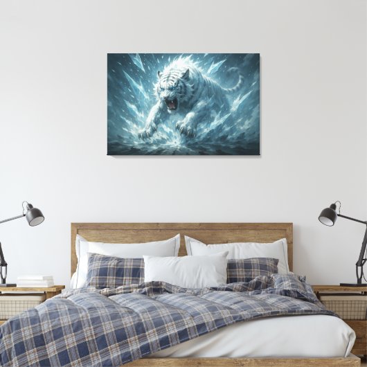 Frost White Tiger – Emperor of the Frozen Realm – Canvas Afdruk (Insitu (Slaapkamer))