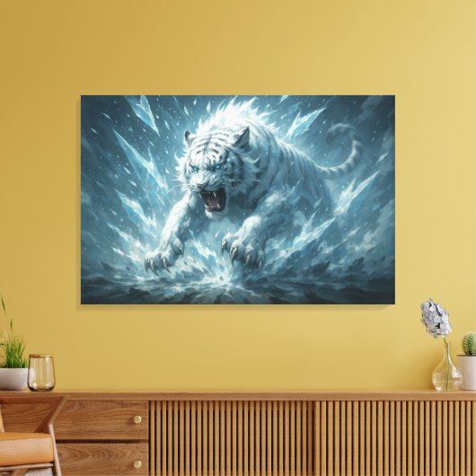 Frost White Tiger – Emperor of the Frozen Realm – Canvas Afdruk (Insitu (Woonkamer))