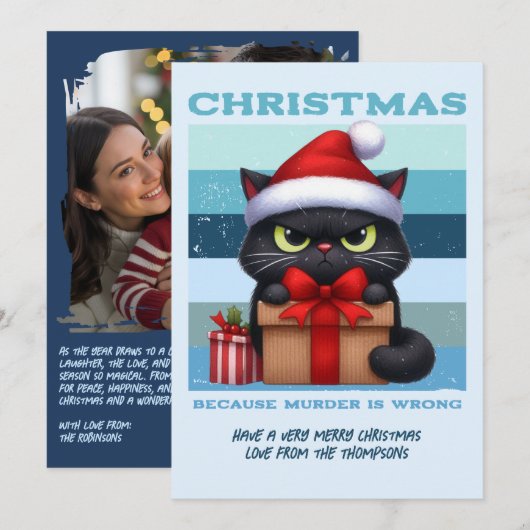 Frostbite Cool Funny Cat Retro Christmas Photo Feestdagenkaart (Voorkant / Achterkant)
