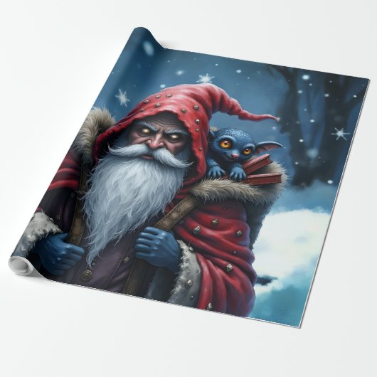 Frostbite Kerstman & zijn ondeugende elf. Cadeaupapier (Uitgerold)