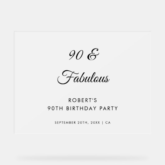 Frosted 90 & Fabulous Verjaardagsfeest Welkom Acryl Bord (Voorkant)