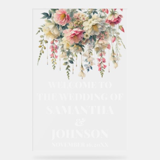 Frosted Acryl Bloemen Huwelijk Welkom Teken Acryl Bord (Voorkant)
