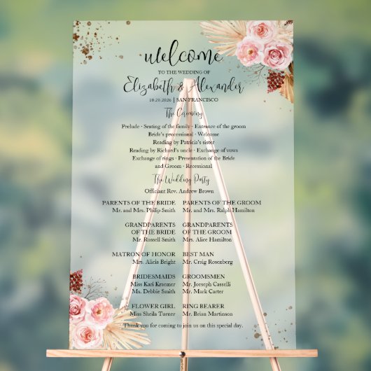 Frosted Acryl Boho Bruiloft Ceremonie Programma Te Acryl Bord (Neutraal)