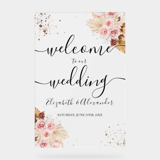 Frosted Acryl Bruiloft Welkomstbord | Boho Bord (Voorkant)