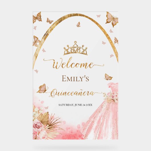 Frosted Acryl Quinceanera Welkomstbord | japon Acryl Bord (Voorkant)