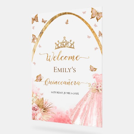 Frosted Acryl Quinceanera Welkomstbord | japon Acryl Bord (Hoek)