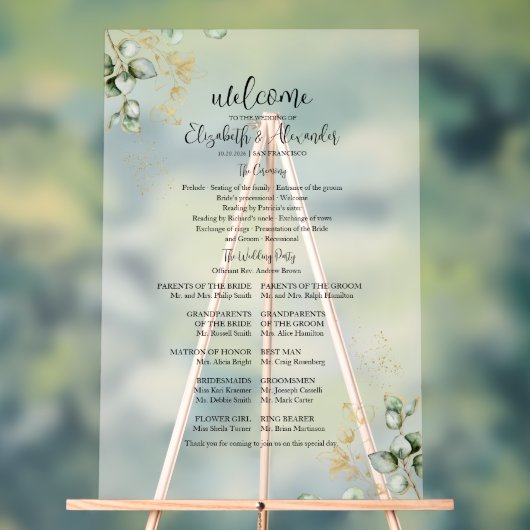 Frosted Acryl Sign | Programma huwelijksceremonie Acryl Bord (Neutraal)