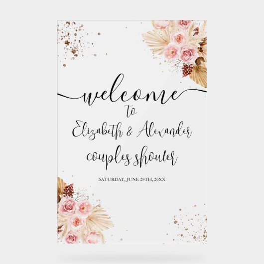 Frosted Acryl Welkomstbord Boho Couples Douche Bord (Voorkant)