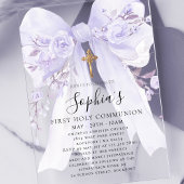 Frosted Acrylic Purple Bow Rose First Communion Acryl Uitnodigingen
