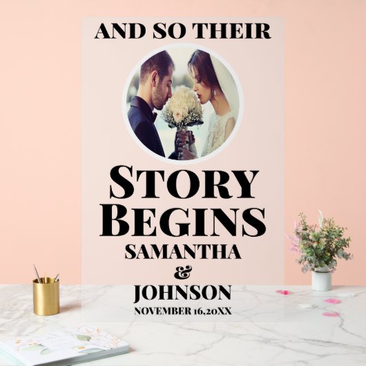 Frosted Acrylic Story Begint Huwelijk Welkom Teken Acryl Bord (Huwelijk)