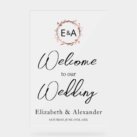 Frosted Acrylic Wedding Welkomstbord | Monogram Acryl Bord (Voorkant)
