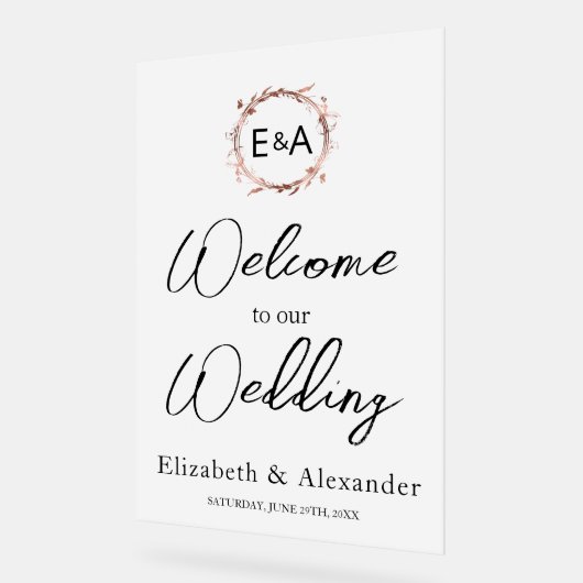 Frosted Acrylic Wedding Welkomstbord | Monogram Acryl Bord (Hoek)