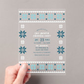 Frosted Aqua Ugly Sweater Christmas Party Acryl Uitnodigingen (Insitu (Draagbaar))