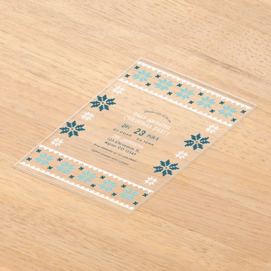 Frosted Aqua Ugly Sweater Christmas Party Acryl Uitnodigingen (Laagn)