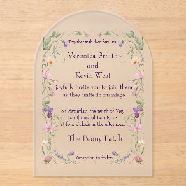 Frosted Arch Wildflower Acryl Huwelijksuitnodiging Acryl Uitnodigingen