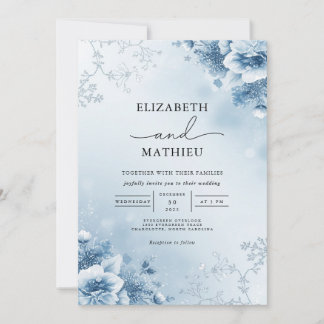 Frosted Azure Bloemen Huwelijk Kaart