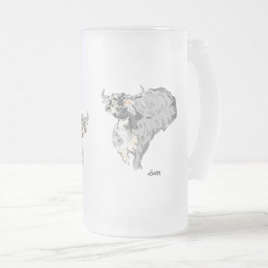 Frosted Beer Mok: Dorstig als een buffel Matglas Bierpul (Voorkant rechts)