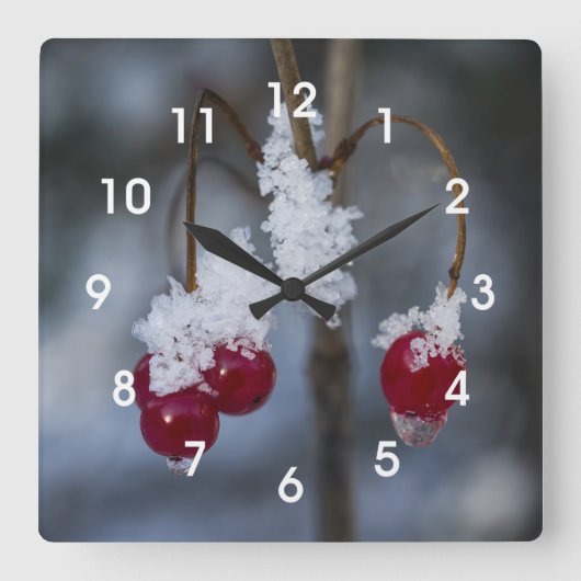Frosted Berries Vierkante Klok (Voorkant)